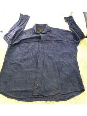 Woolrich Mens XL Button-Up Shirt‎ In Blue Herringbone Long Sleeve Casual Wear